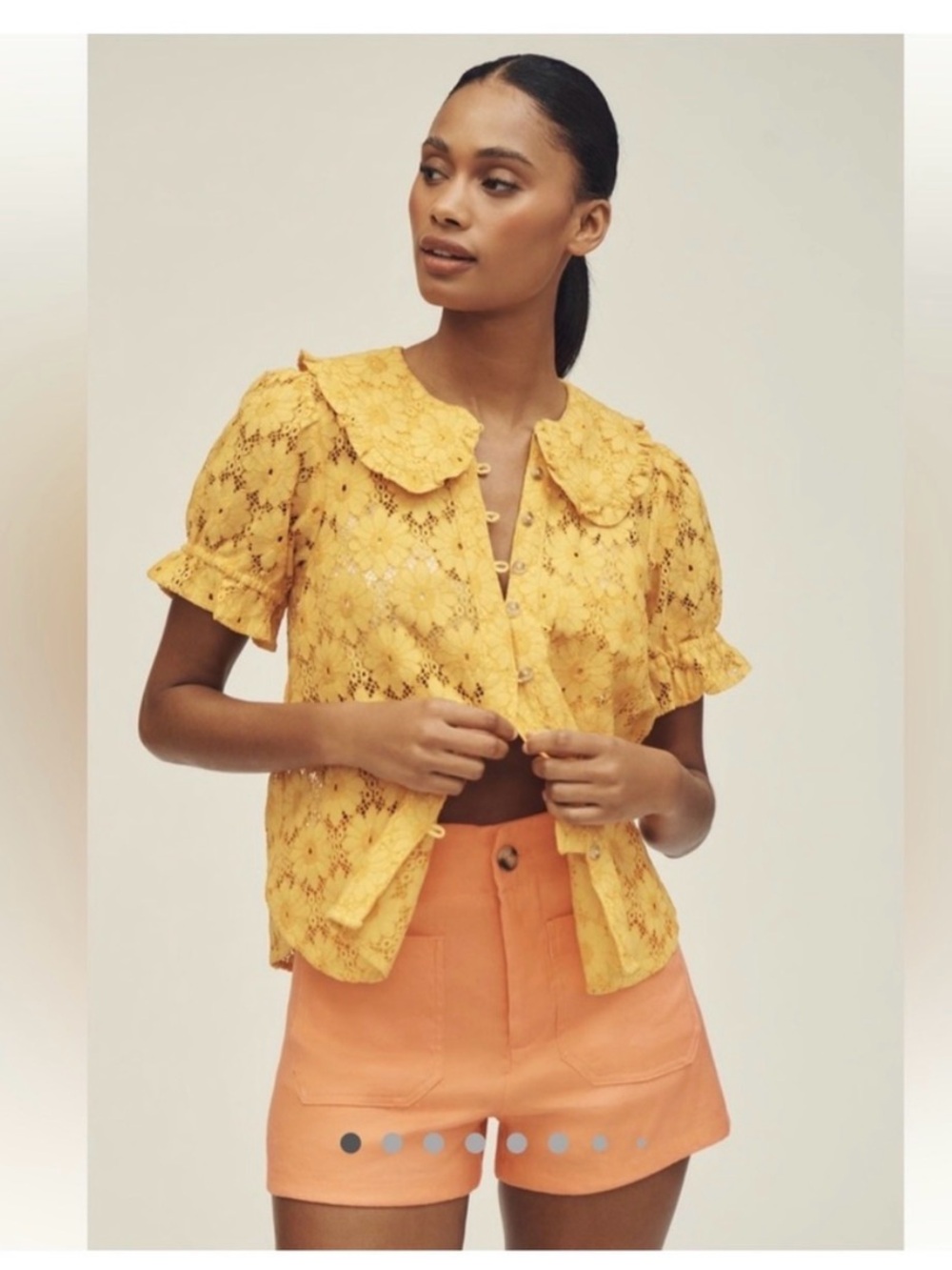 Anthropology Pilcro Yellow Eyelet Lace Button-Front Blouse size S